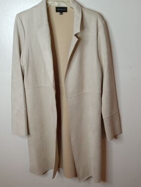 Premise Women's Size Large Cream Open-Front Long Trench Coat
